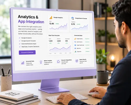 Analytics & App Integration Analytics and app integration by Million Hits using Google Analytics, Search Console and essential business tools.