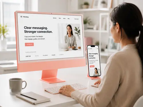 Copywriting & Mobile Design Woman reviewing copywriting and mobile-first website design