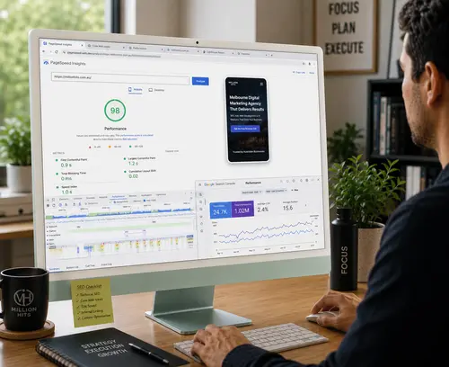 SEO & Performance Engineering SEO and performance engineering by Million Hits using Google PageSpeed Insights, Core Web Vitals and Search Console data.