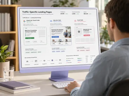 Traffic-Specific Landing Pages Traffic-specific landing pages for Google Ads, Meta and social campaigns.