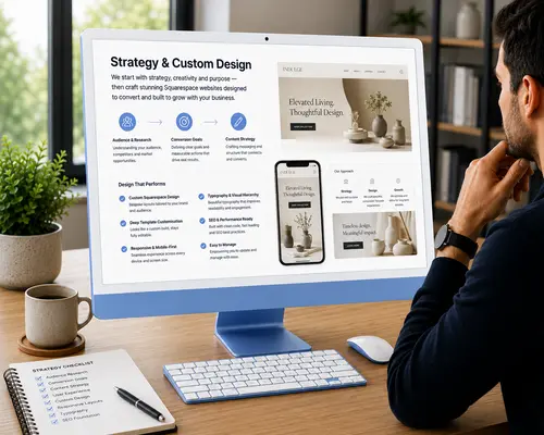 Strategy & CustomDesign Squarespace strategy and custom design services with bespoke layouts, typography and conversion-focused planning.